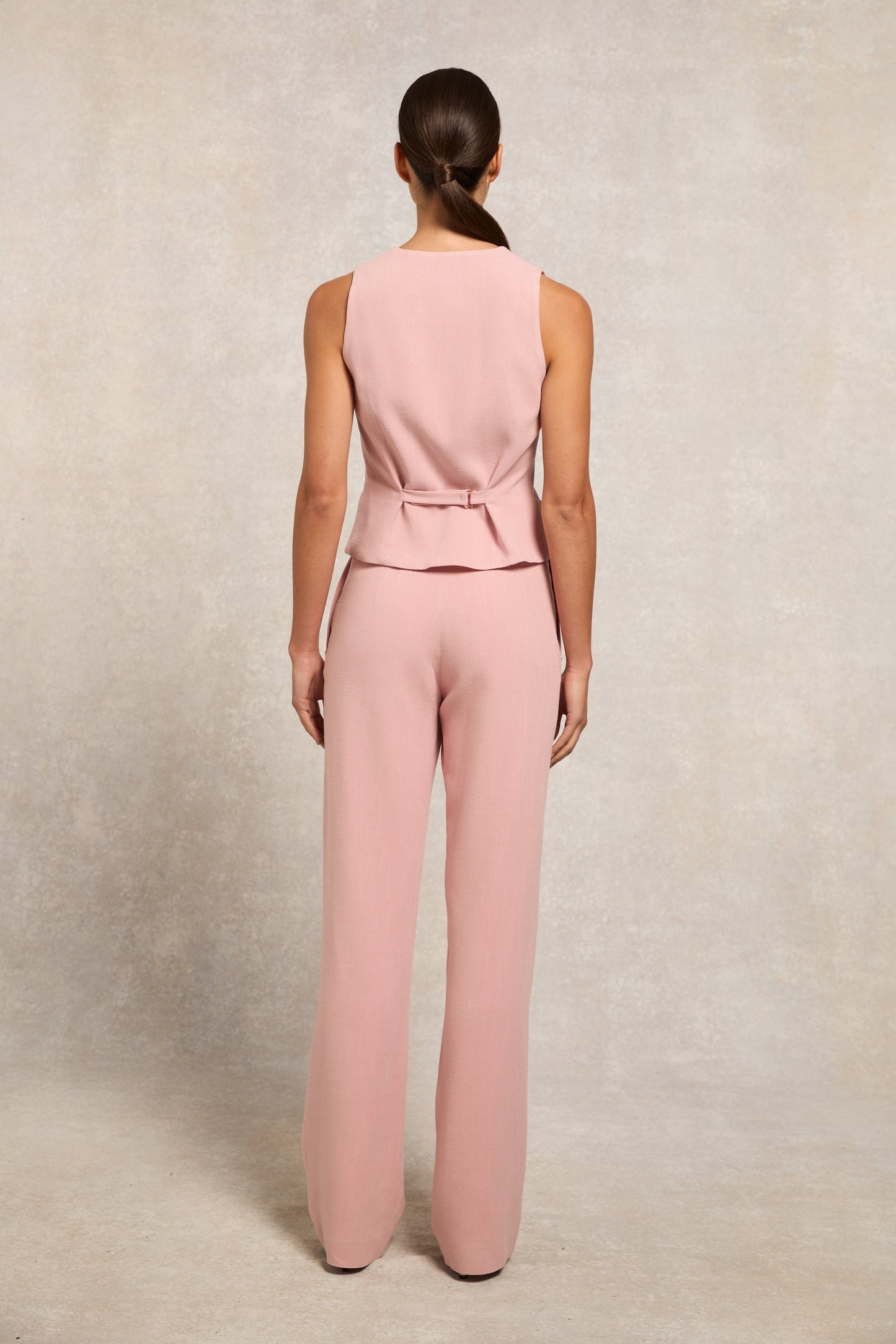 High Waisted Straight Trouser (Pink Linen)
