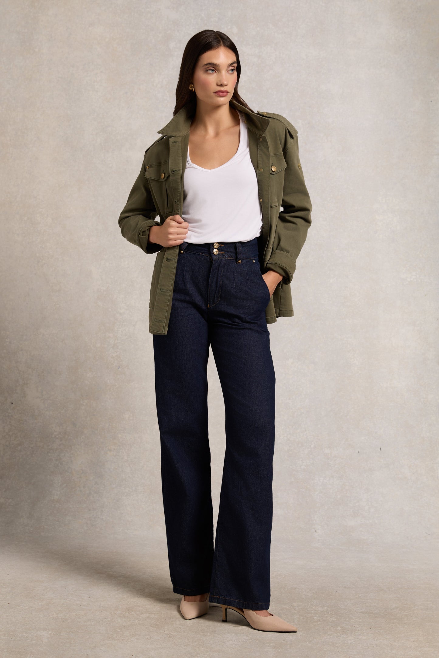 Long Sleeve V-Neck Tee (White)