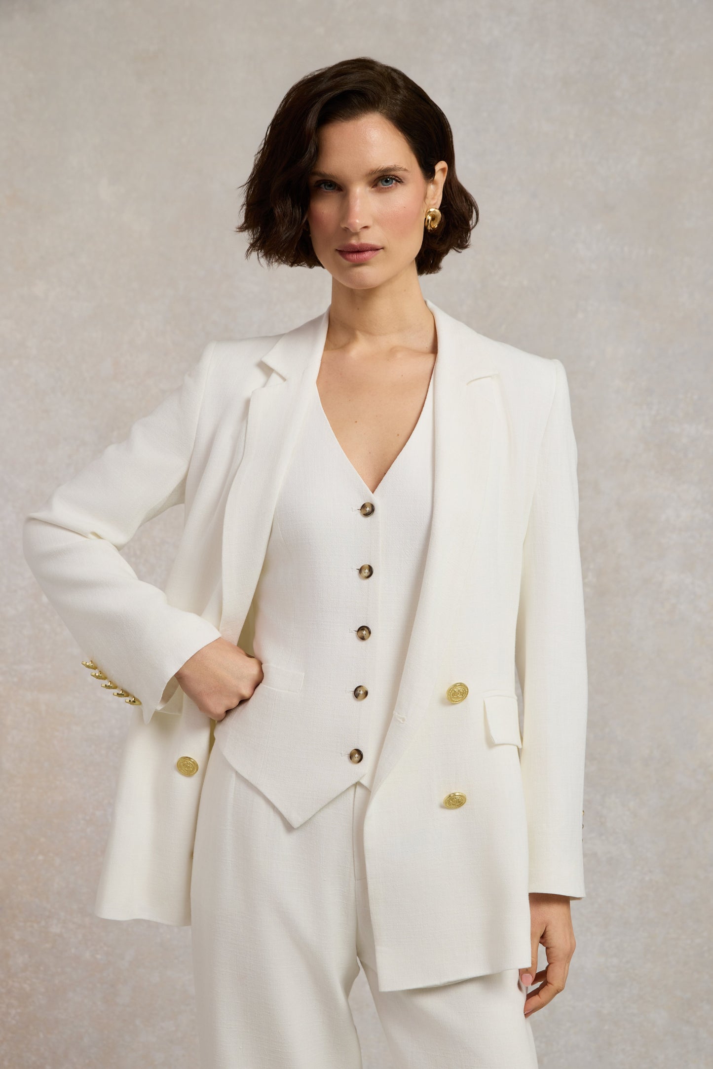 Double Breasted Blazer (Oyster Linen)