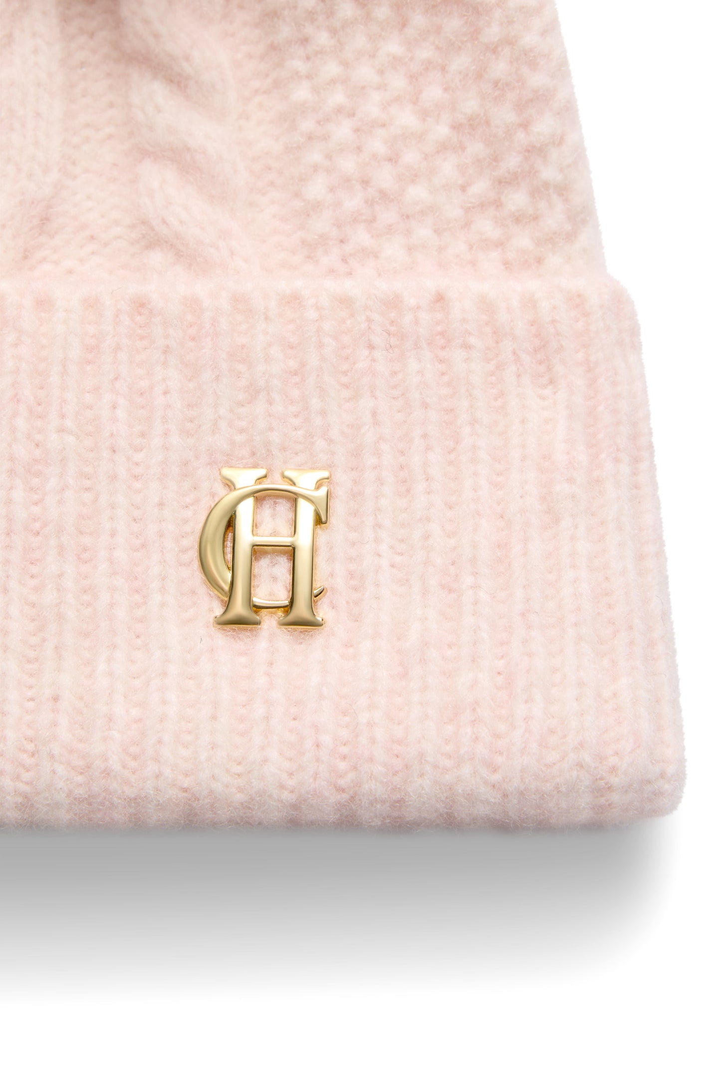 Sloane Cable Bobble Hat (Soft Pink)