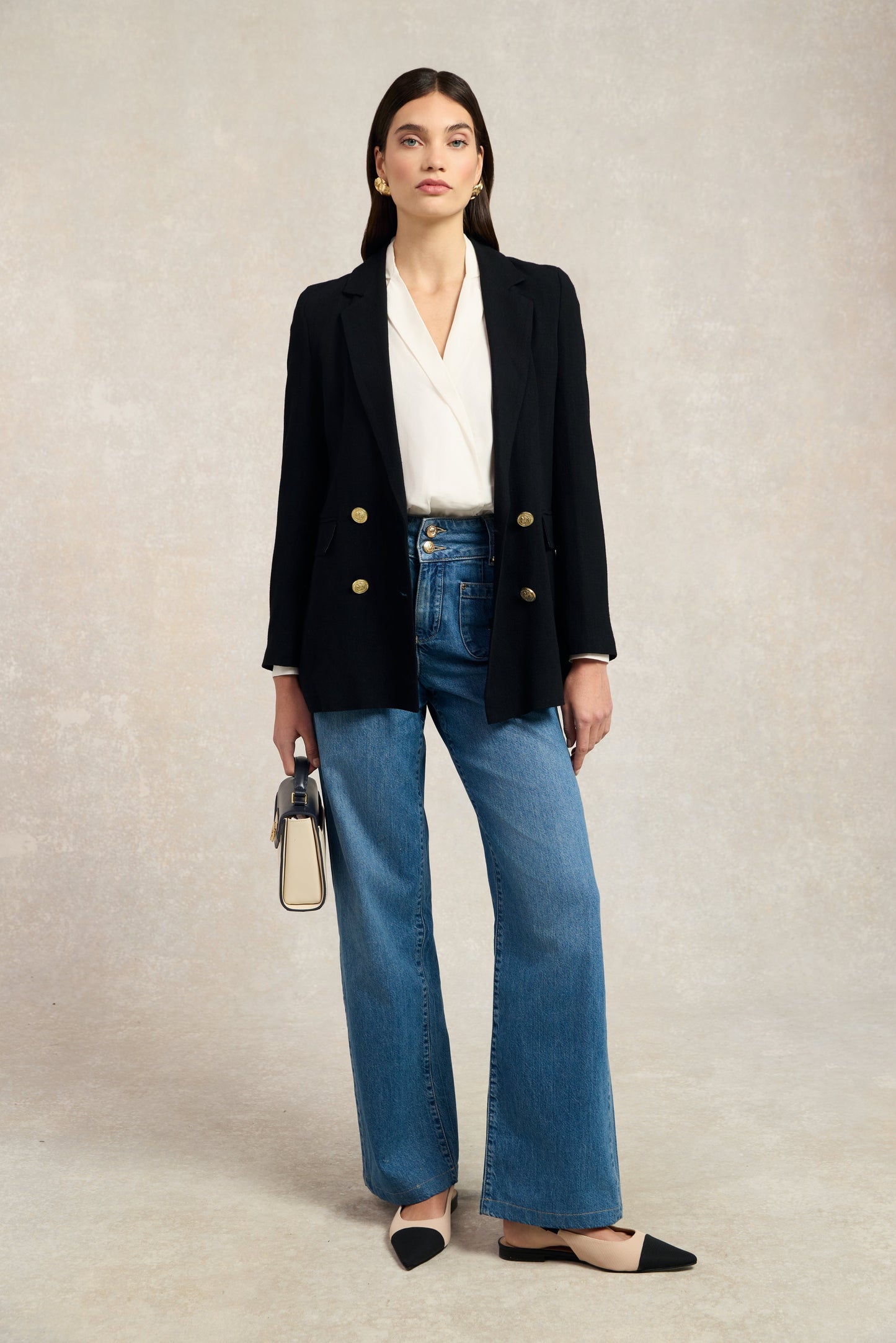 Double Breasted Blazer (Black Linen)