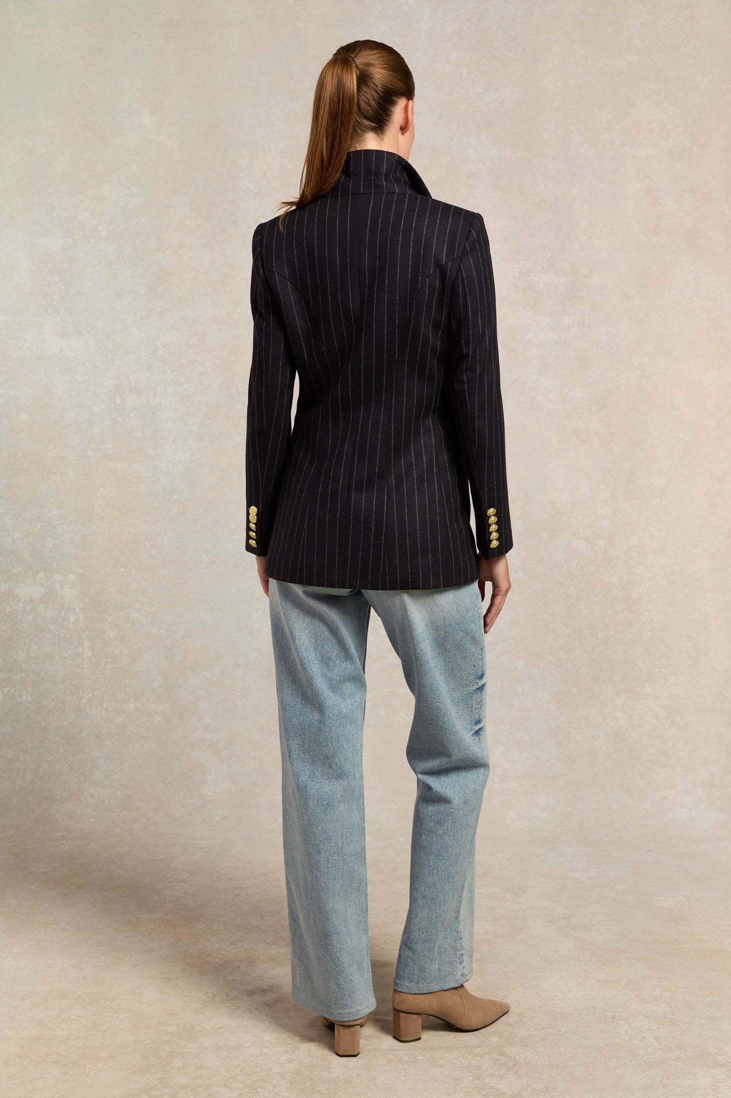 Double Breasted Blazer (Navy Chalk Pinstripe)