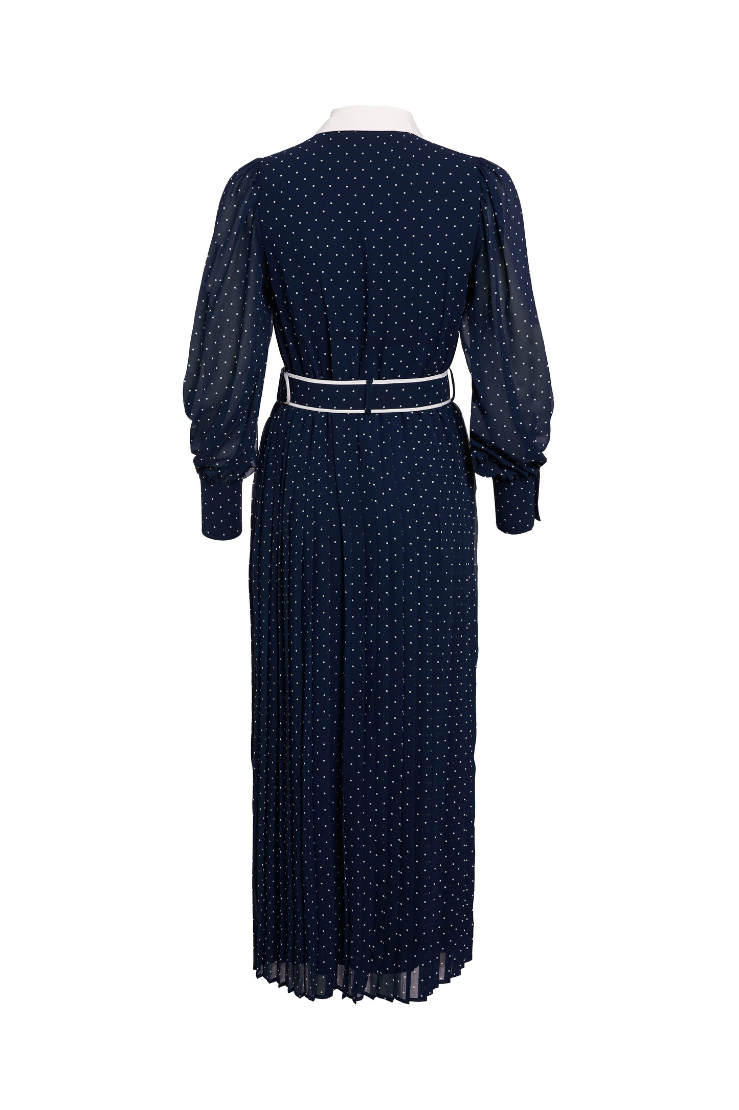 Annabel Pleated Maxi Dress (Ink Navy Polka Dot)