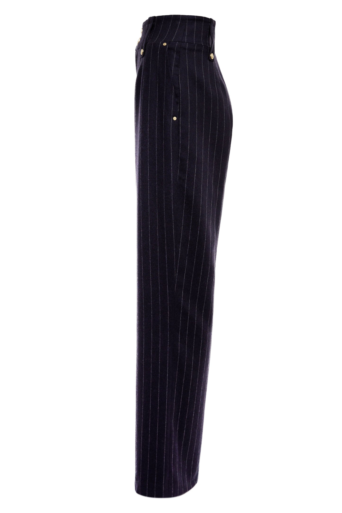 High Waisted Straight Trouser (Navy Chalk Pinstripe)