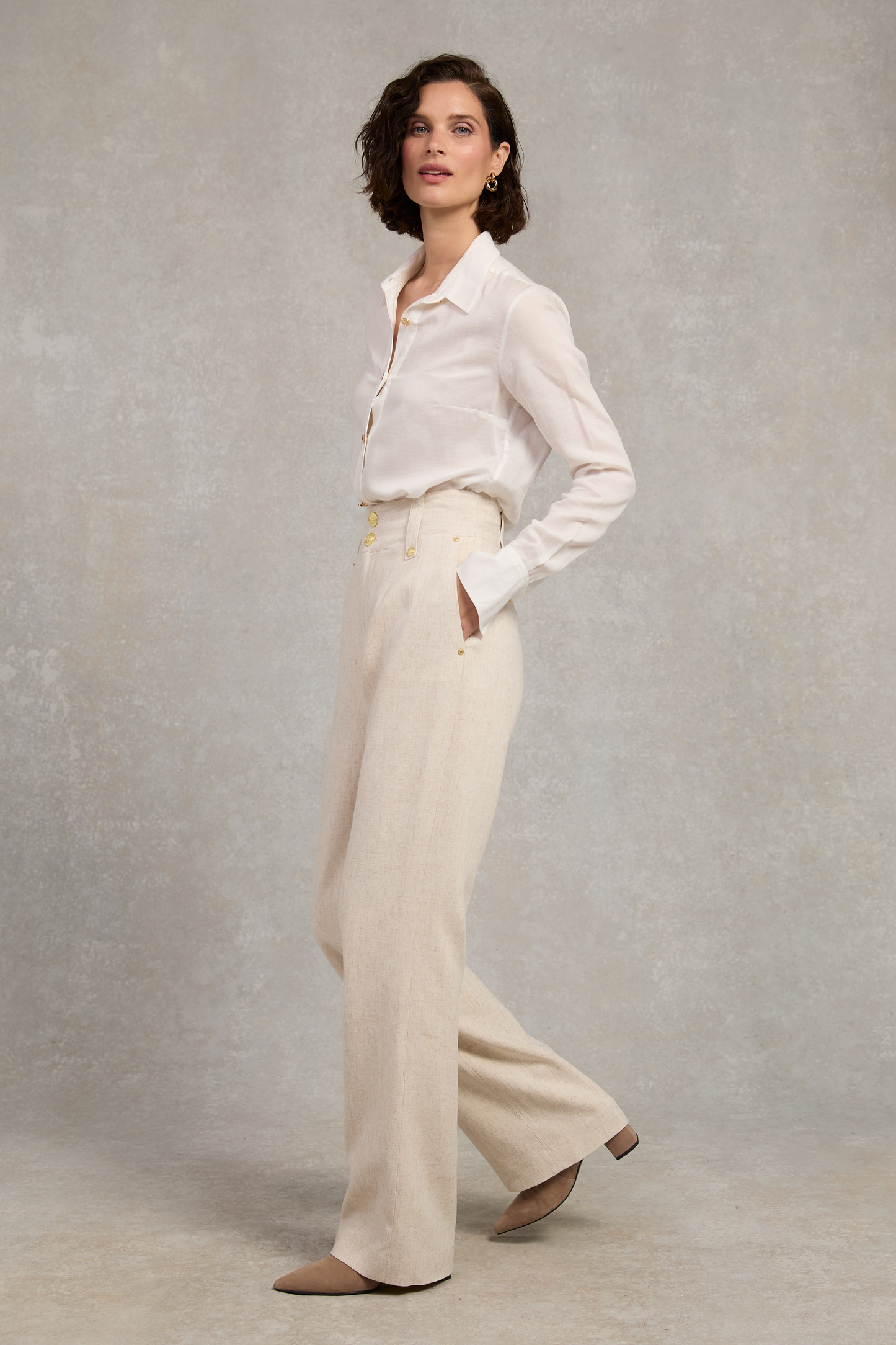 High Waisted Straight Trouser (Natural Linen)