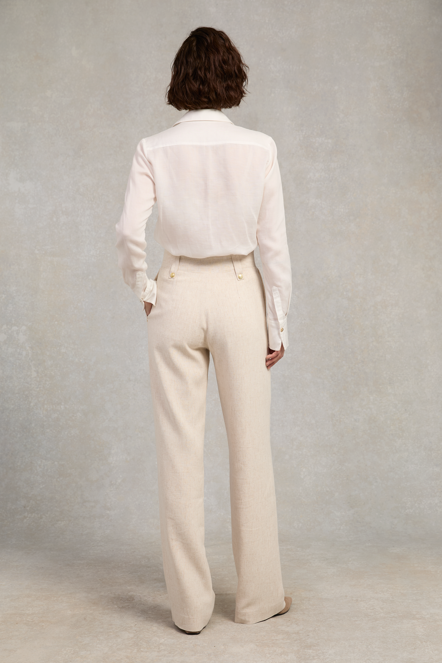 High Waisted Straight Trouser (Natural Linen)