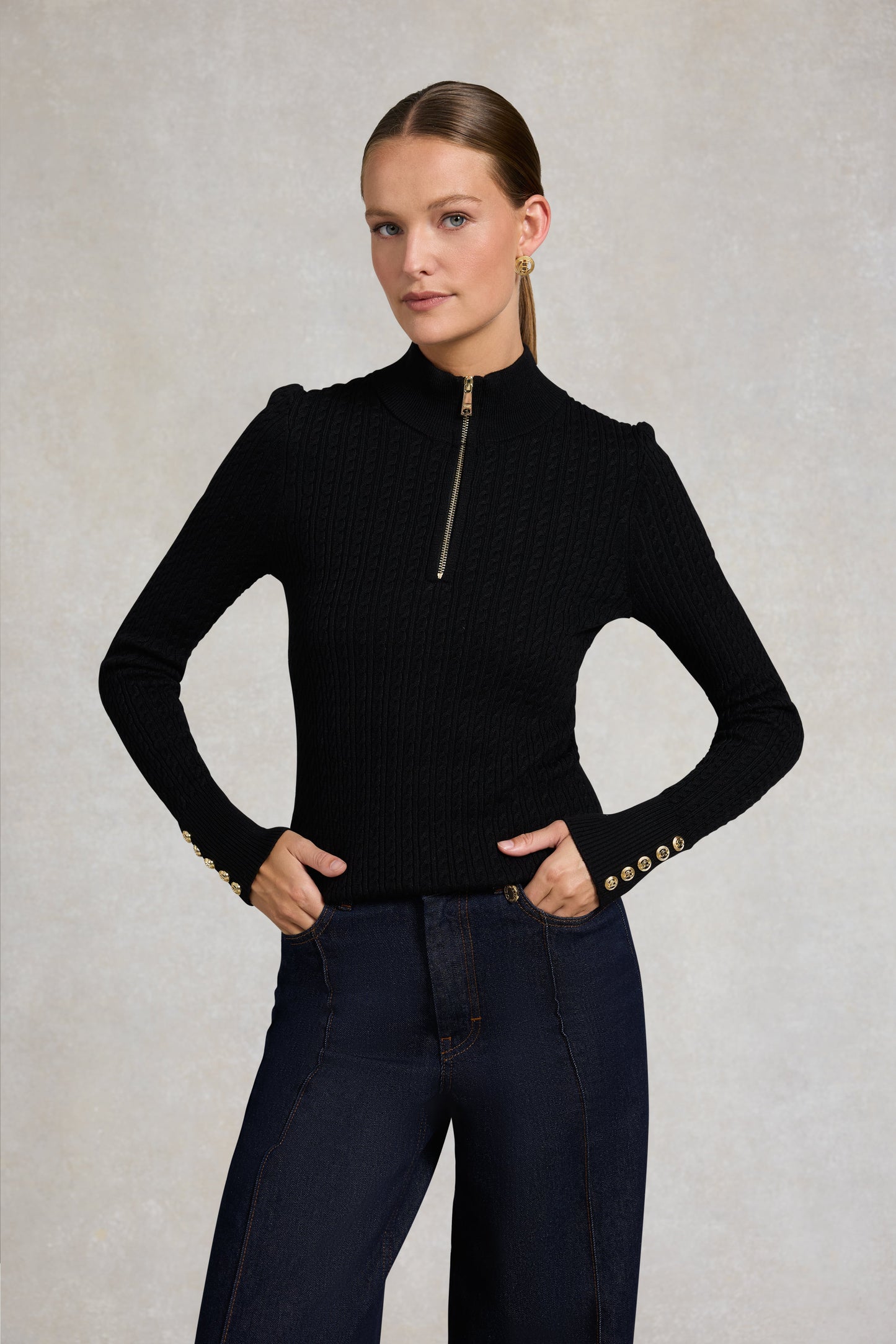 Ava Quarter Zip Knit (Black)