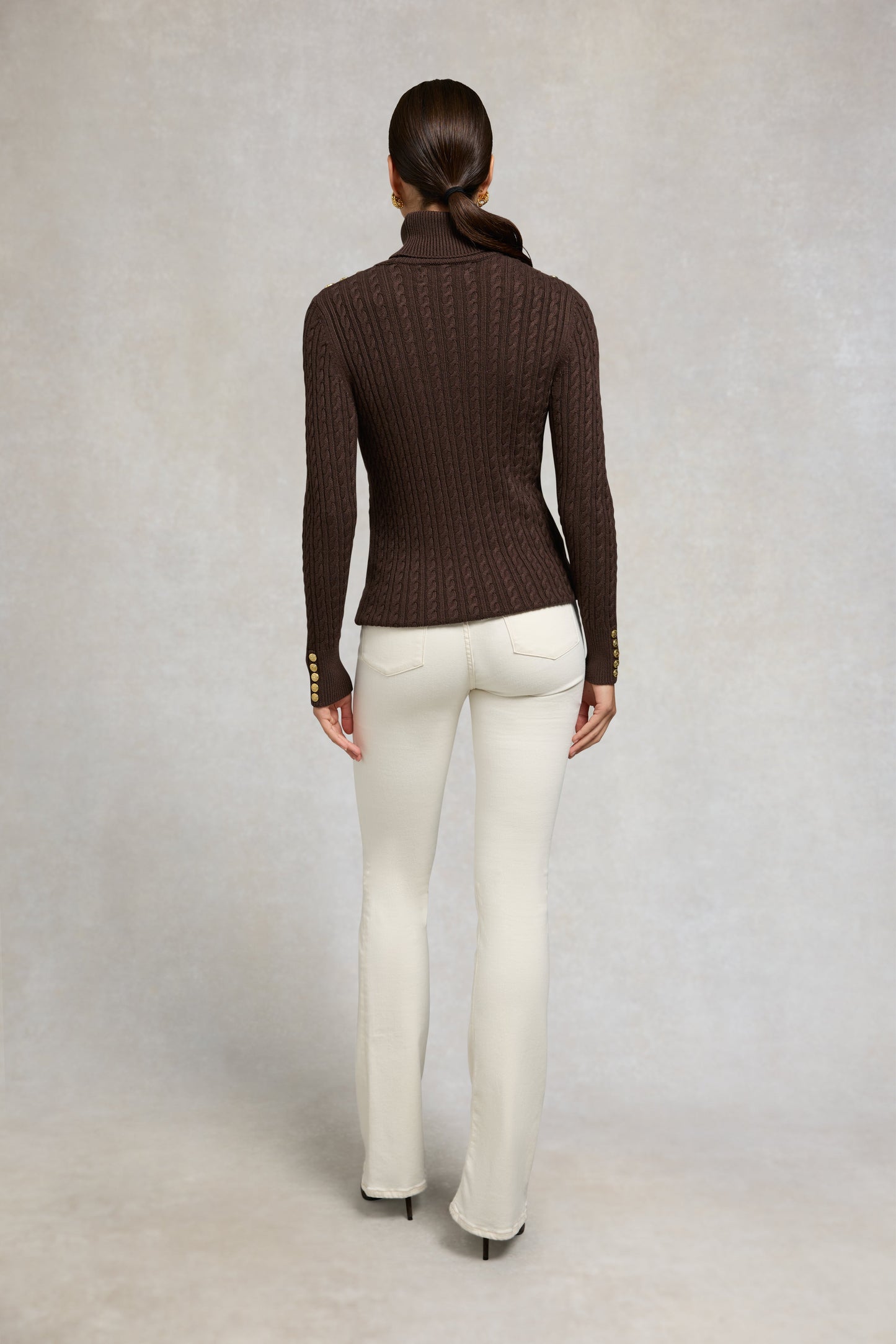 Seattle Roll Neck Cable Knit (Chocolate)