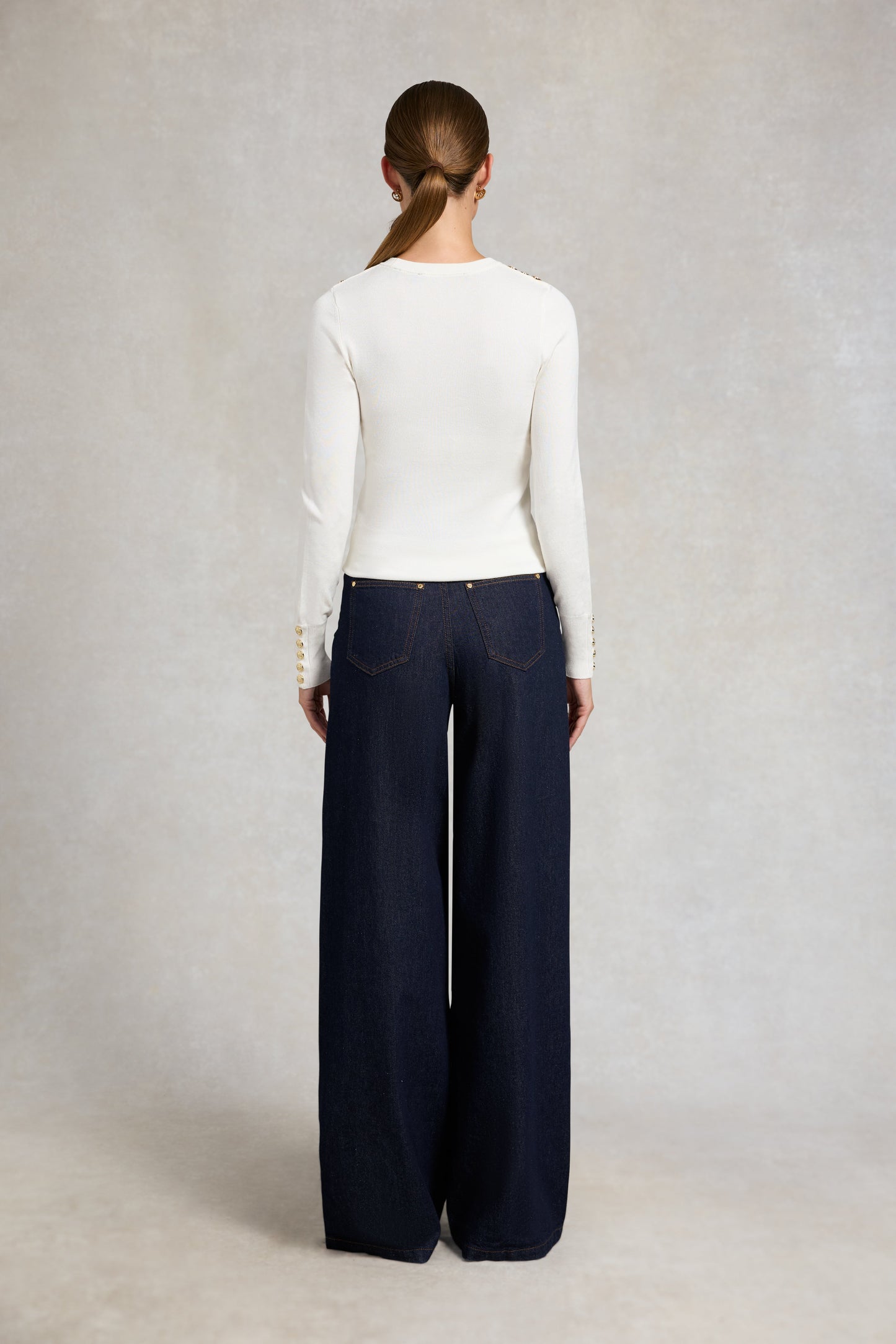 Buttoned Knit Crew Neck (Cream)