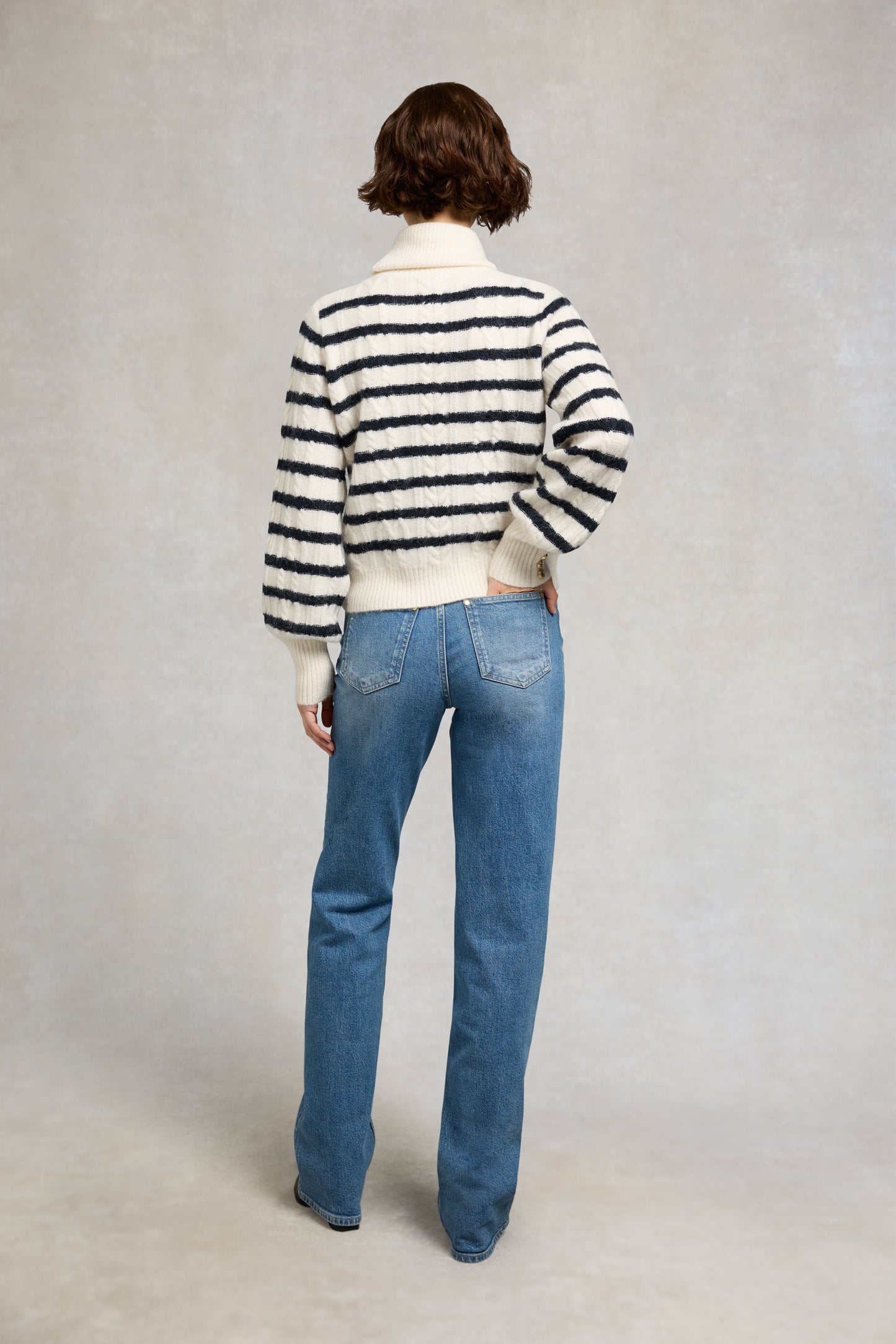 Frances Cowl Neck Knit (Natural Stripe)