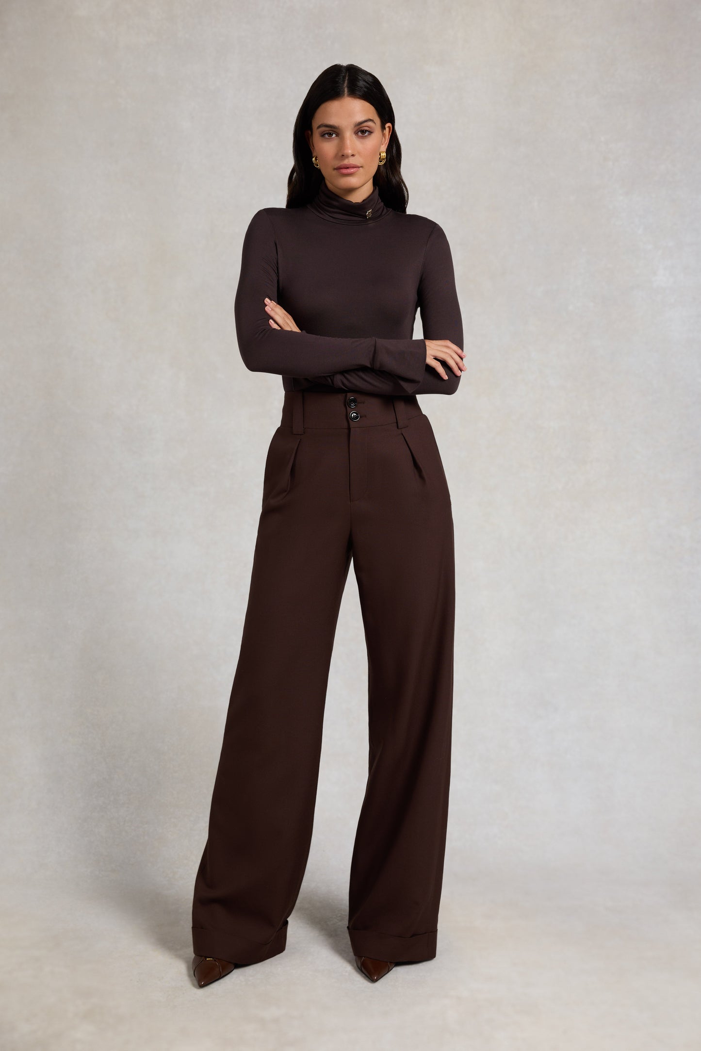 High Waisted Wide Leg Trouser (Walnut Twill)