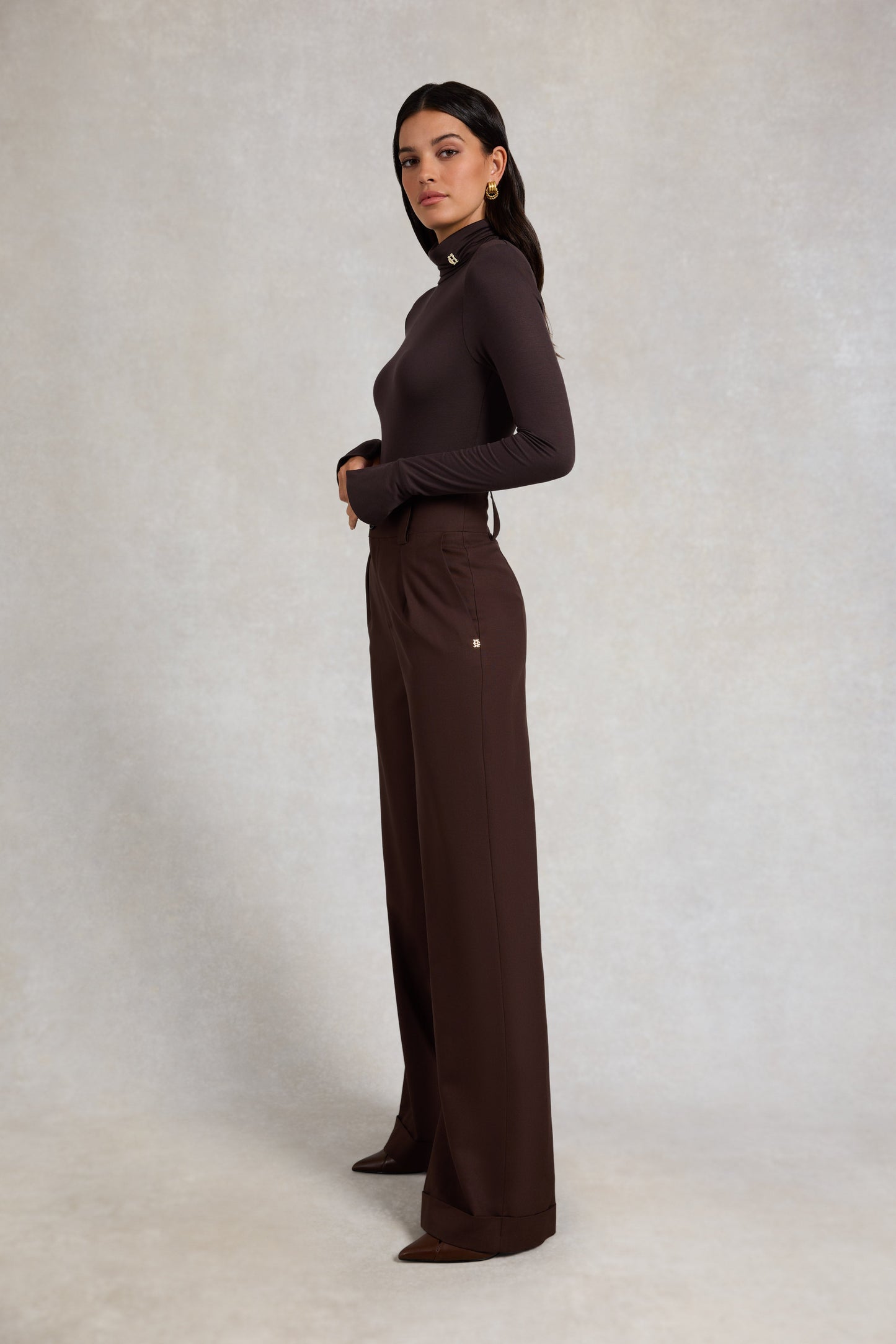 High Waisted Wide Leg Trouser (Walnut Twill)