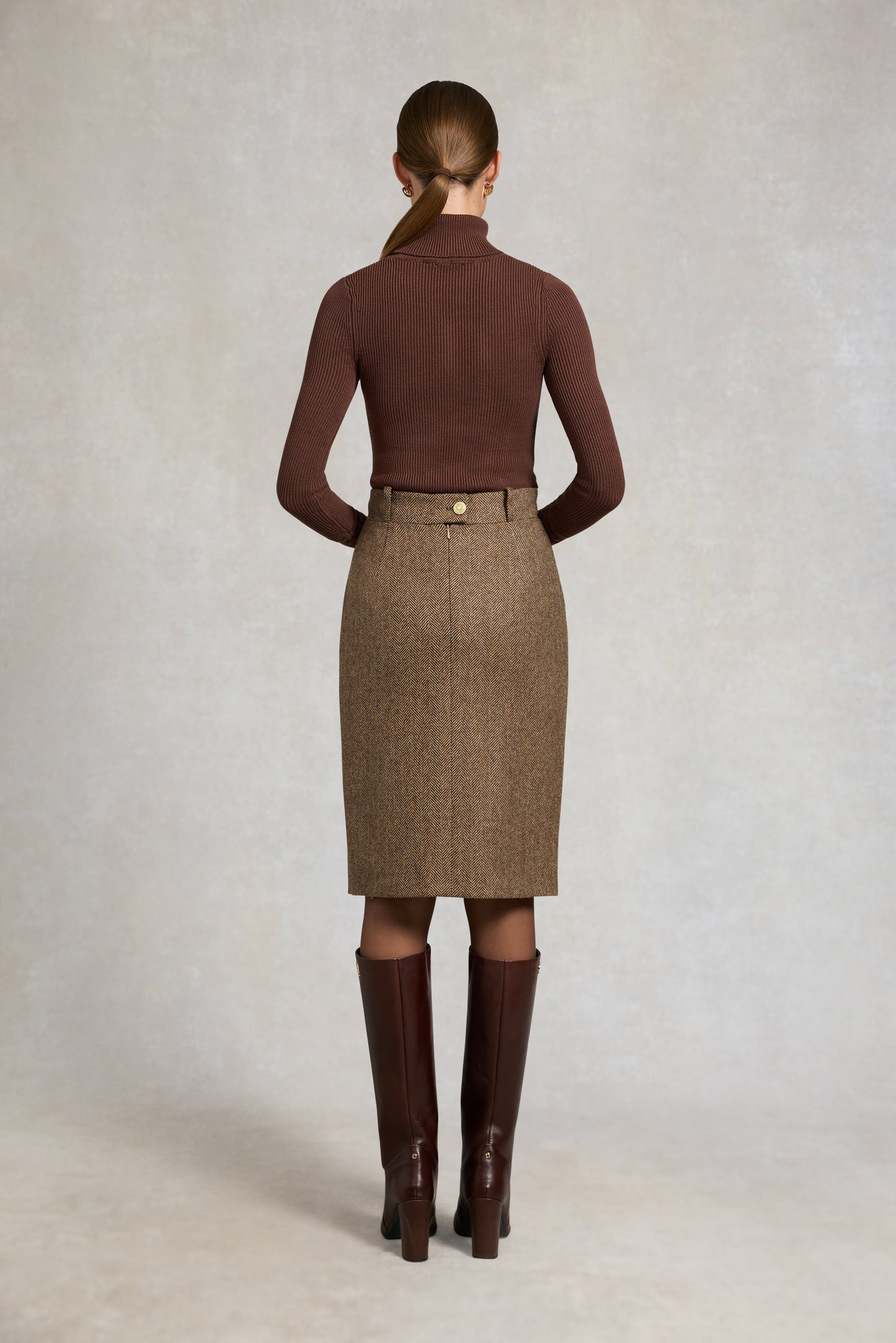 Mayfair Pencil Skirt (Large Scale Brown Herringbone)