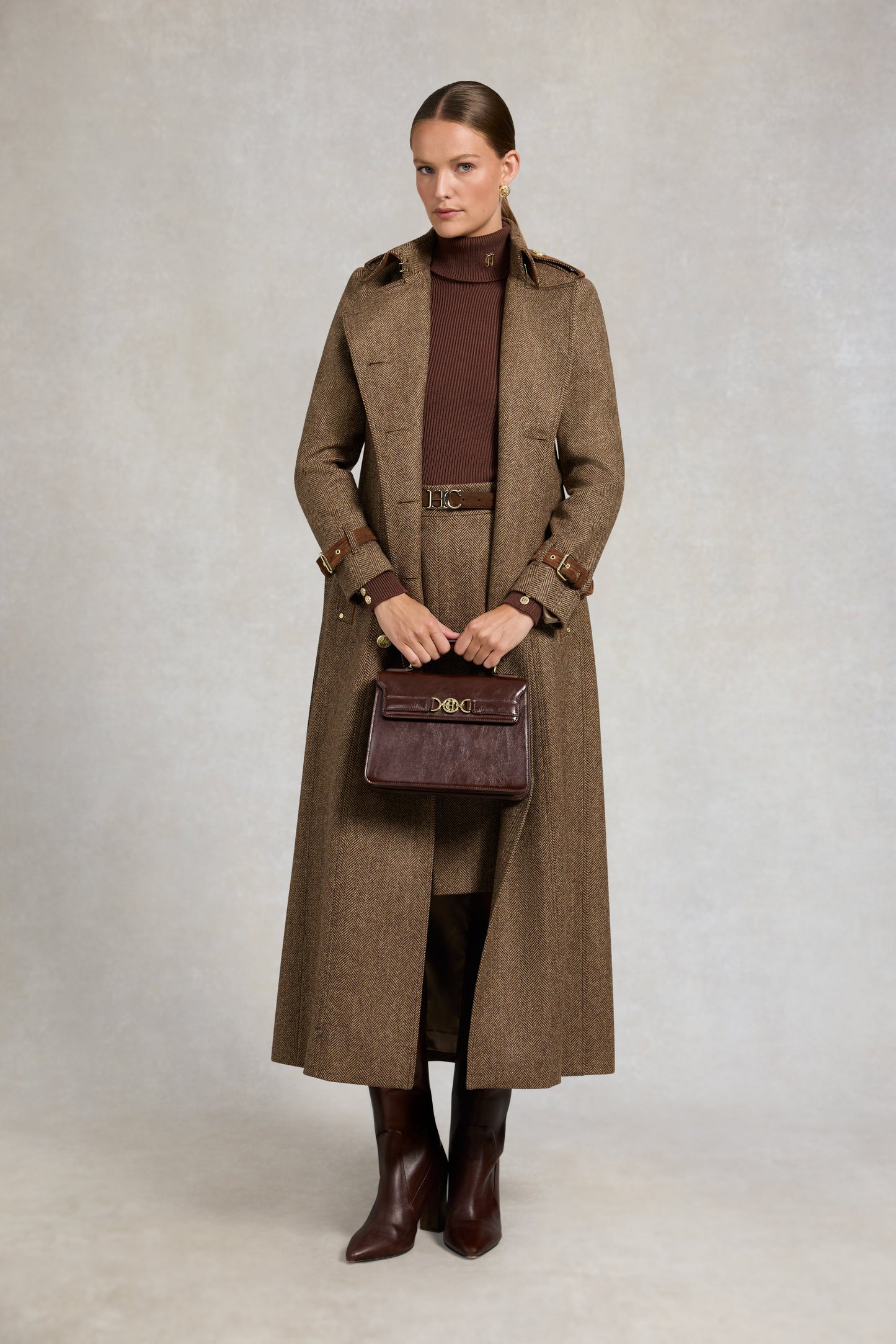 Mayfair Pencil Skirt (Large Scale Brown Herringbone)