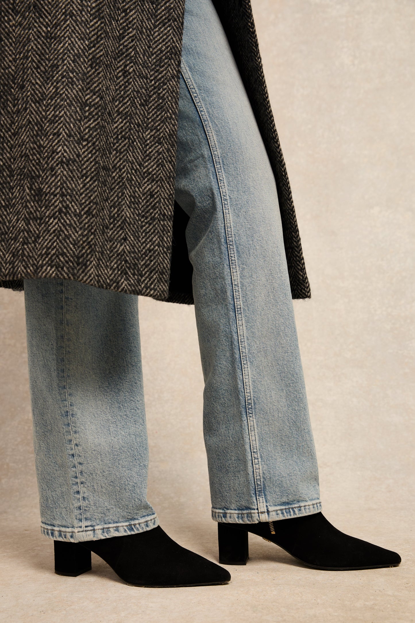 Regency Mid Heel Ankle Boot (Black Suede)