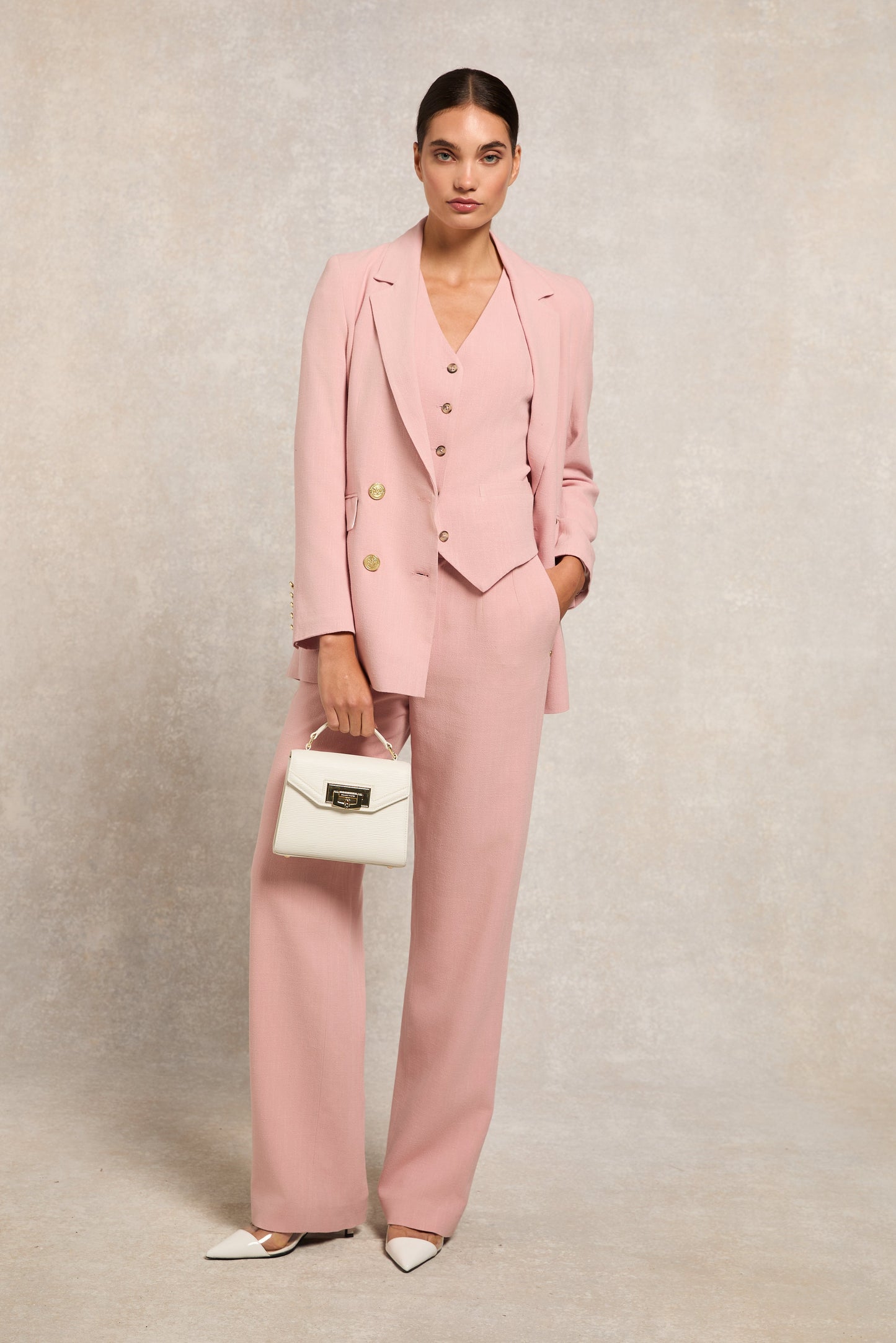 High Waisted Straight Trouser (Pink Linen)