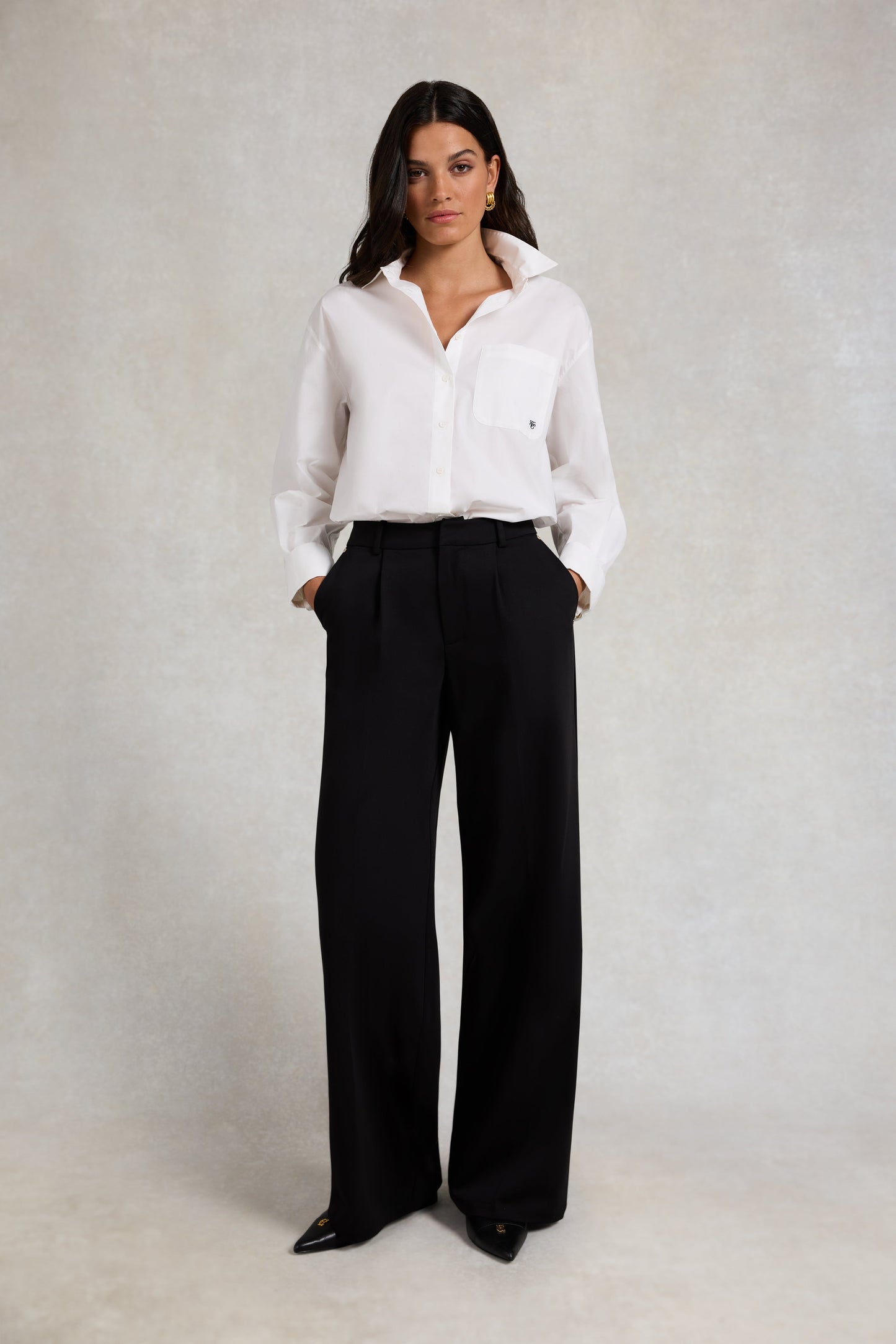 Pleated Wide Leg Trouser (Black)