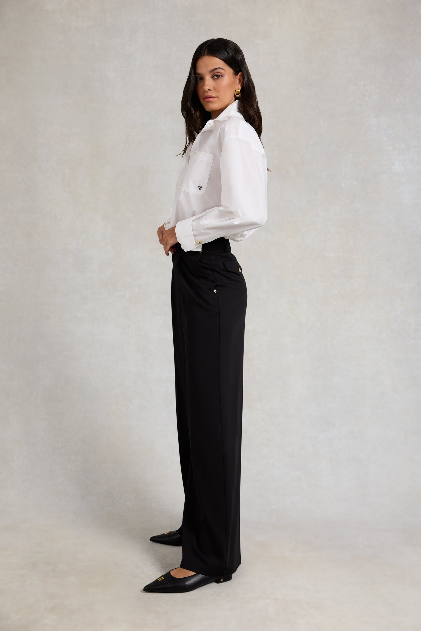 Pleated Wide Leg Trouser (Black)