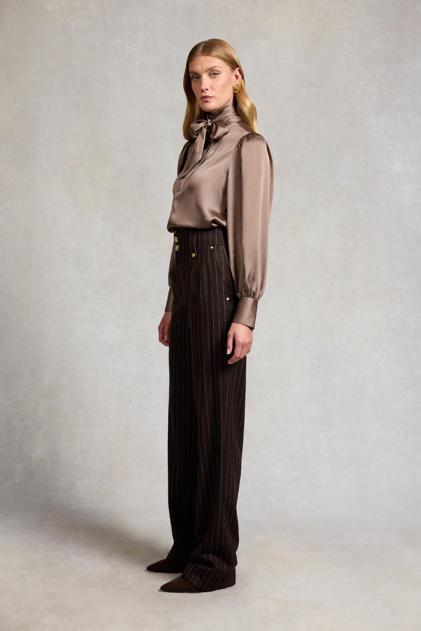 High Waisted Wide Leg Trouser (Chocolate Pinstripe)