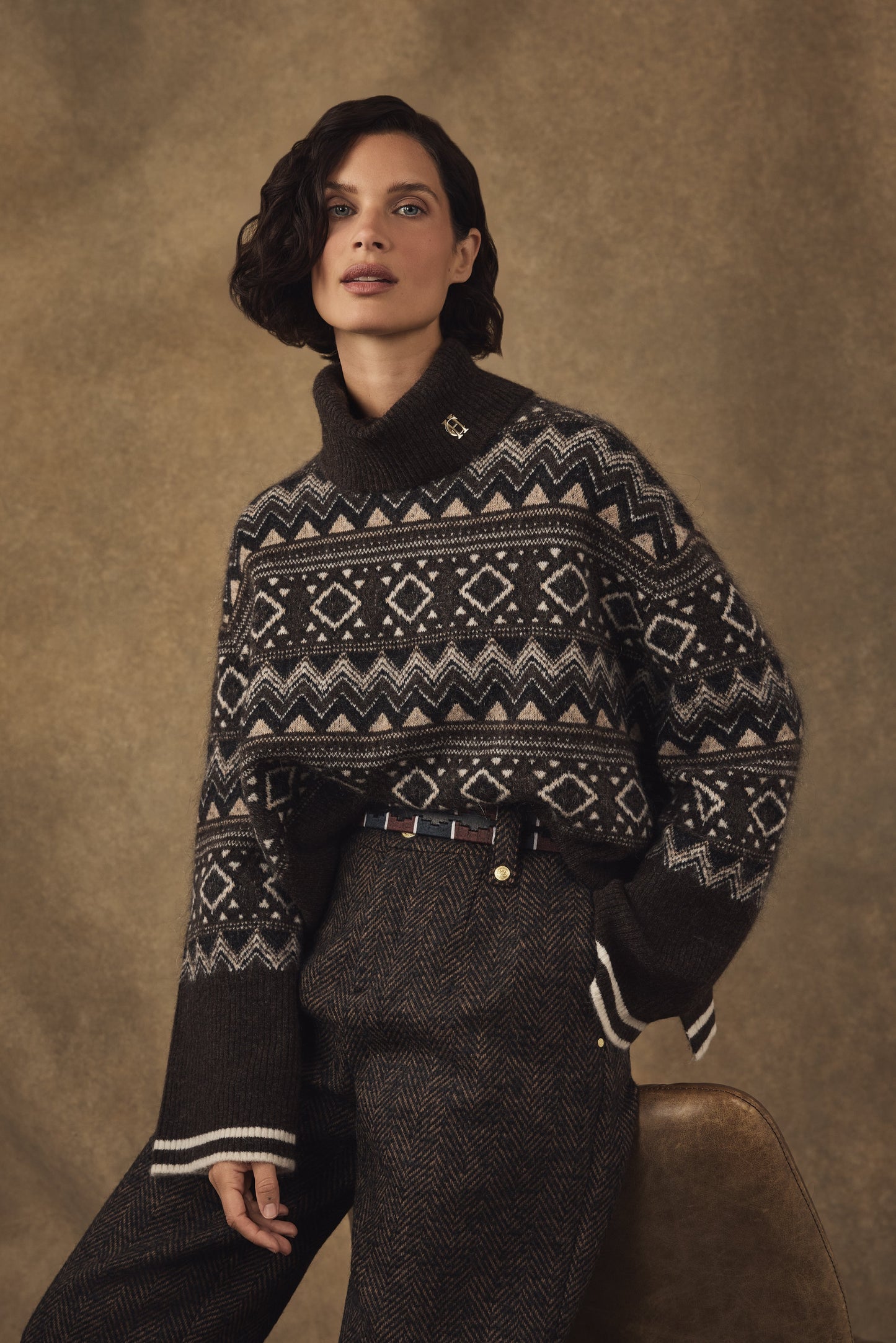 Antonia Fairisle Roll Neck Knit (Chocolate)