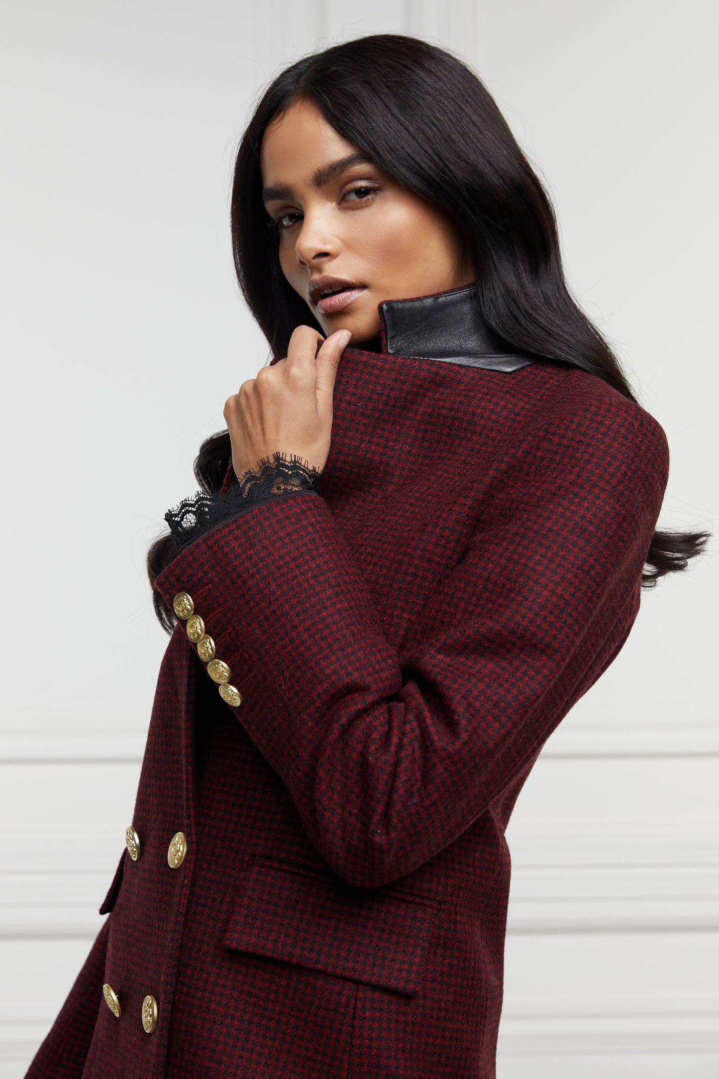 Double Breasted Blazer (Deep Red Houndstooth)