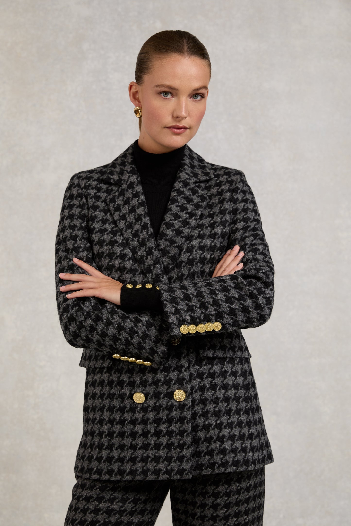 Double Breasted Blazer (Large Scale Charcoal Houndstooth)