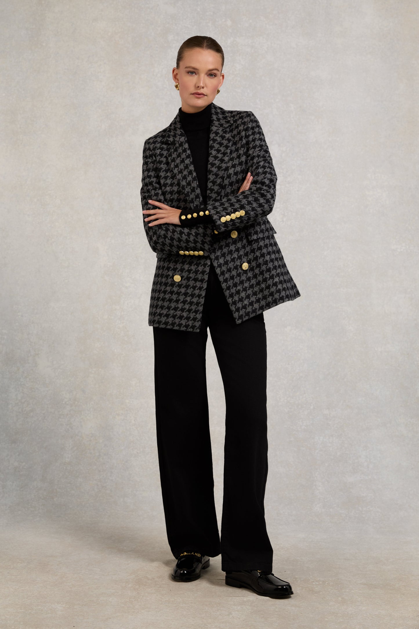 Double Breasted Blazer (Large Scale Charcoal Houndstooth)