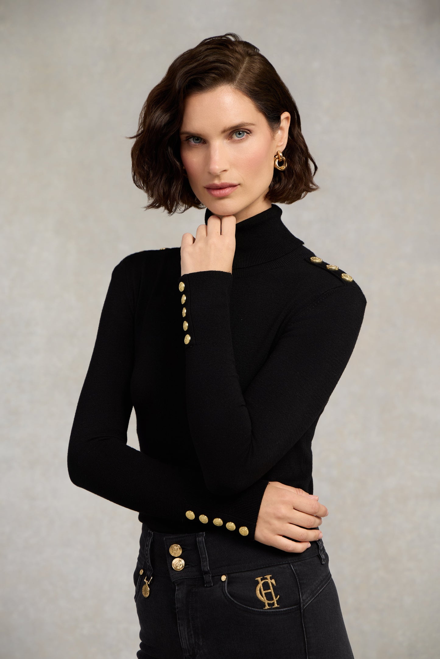 Buttoned Knit Roll Neck (Black)