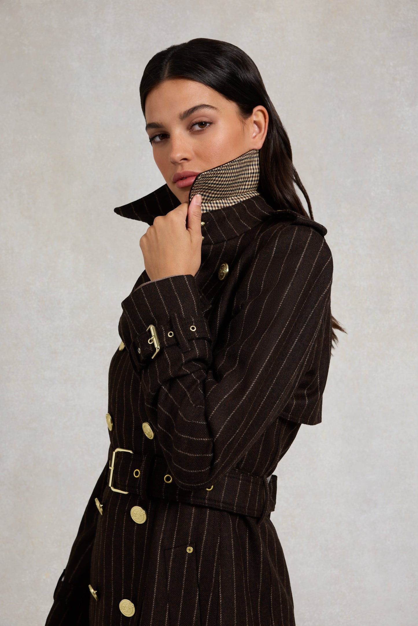 Full Length Marlborough Trench Coat (Chocolate Pinstripe)
