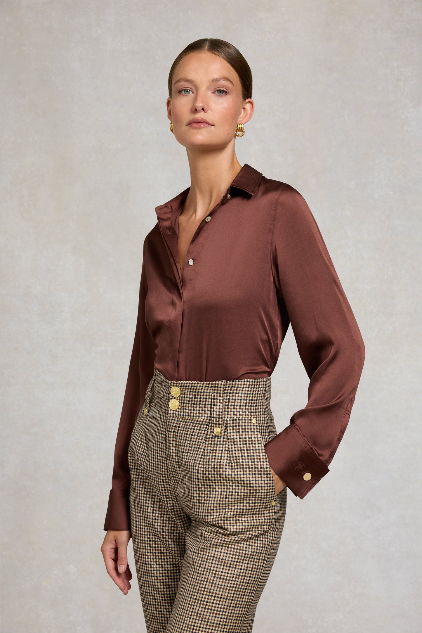 Georgina Satin Shirt (Chocolate)
