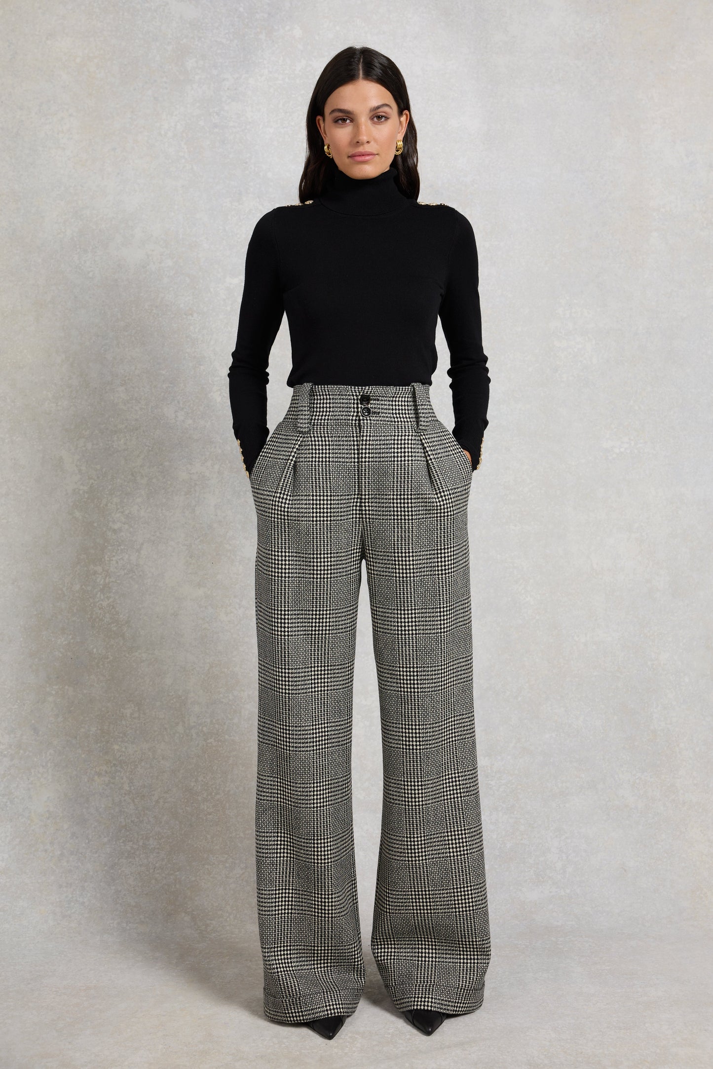 High Waisted Wide Leg Trouser (Prince Of Wales Mono)