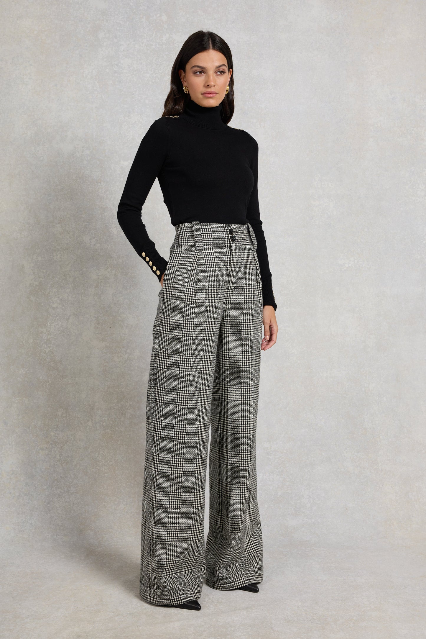 High Waisted Wide Leg Trouser (Prince Of Wales Mono)