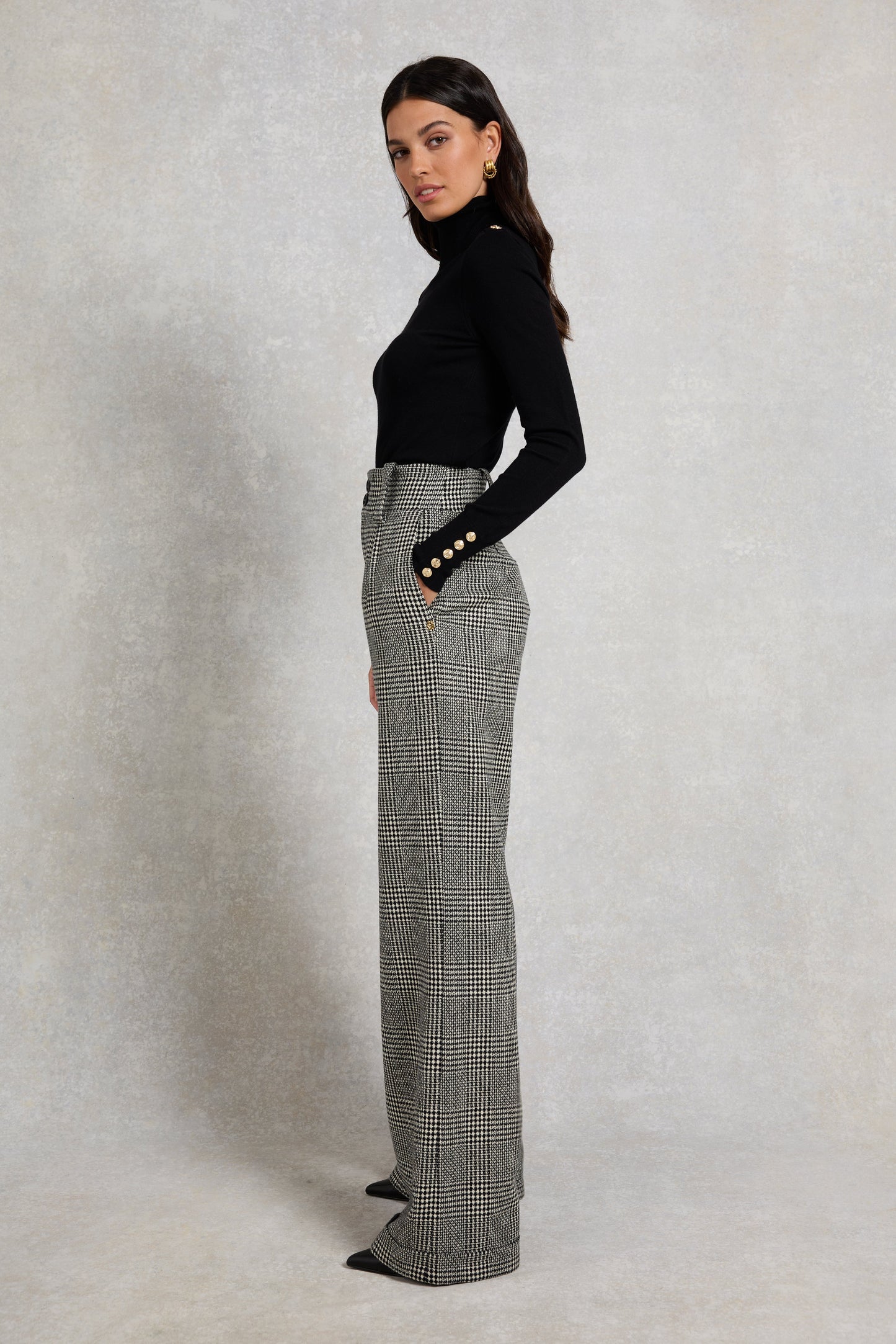 High Waisted Wide Leg Trouser (Prince Of Wales Mono)