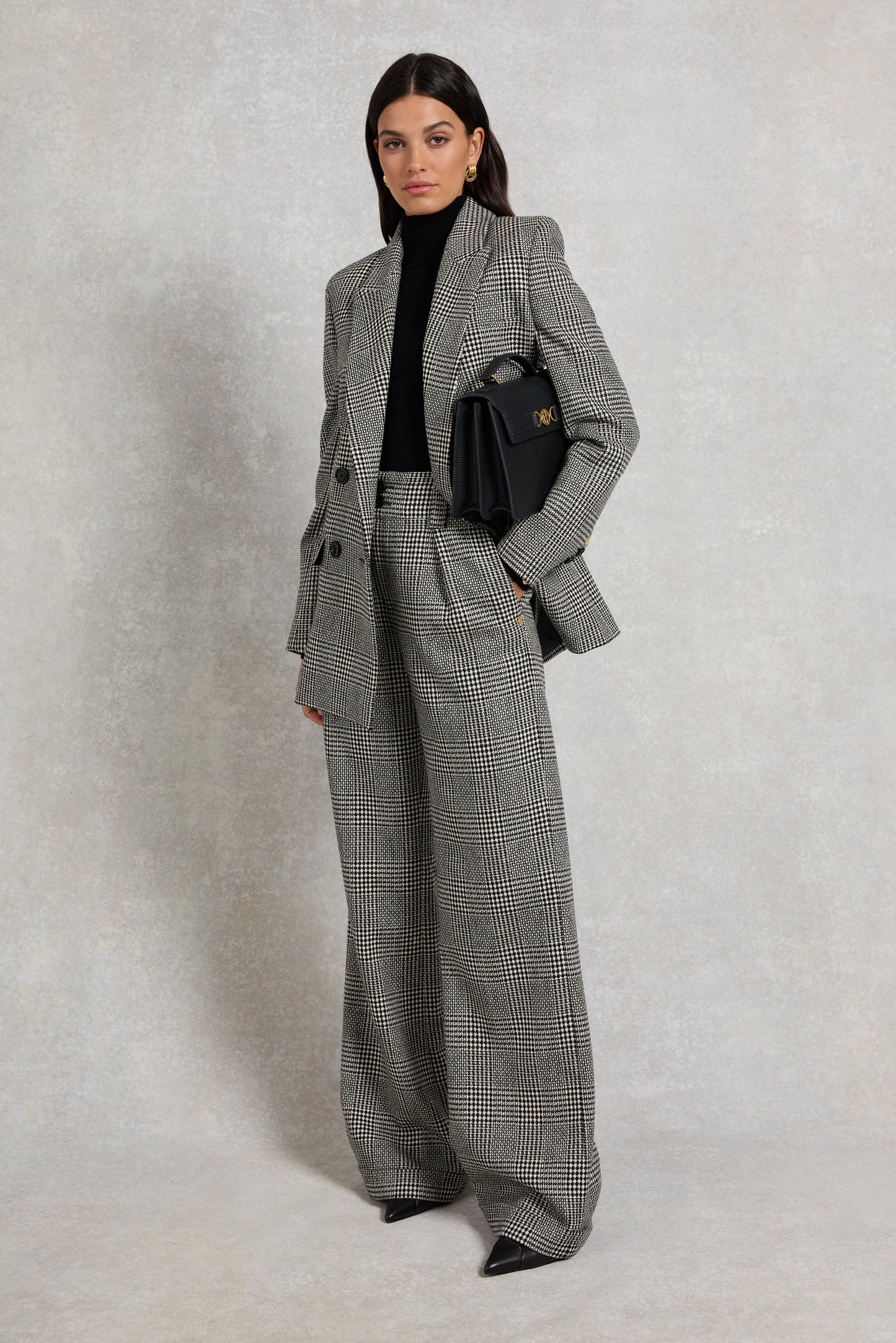 High Waisted Wide Leg Trouser (Prince Of Wales Mono)