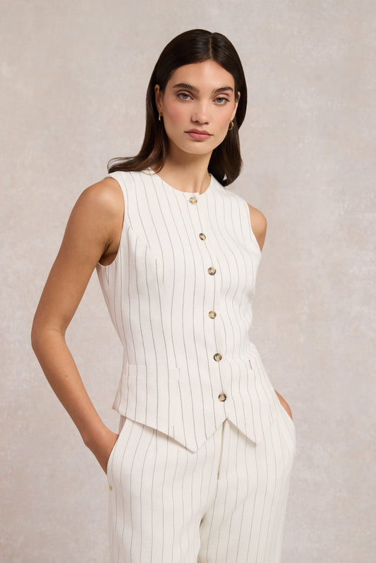 Richmond Waistcoat (Oyster Linen Pinstripe)