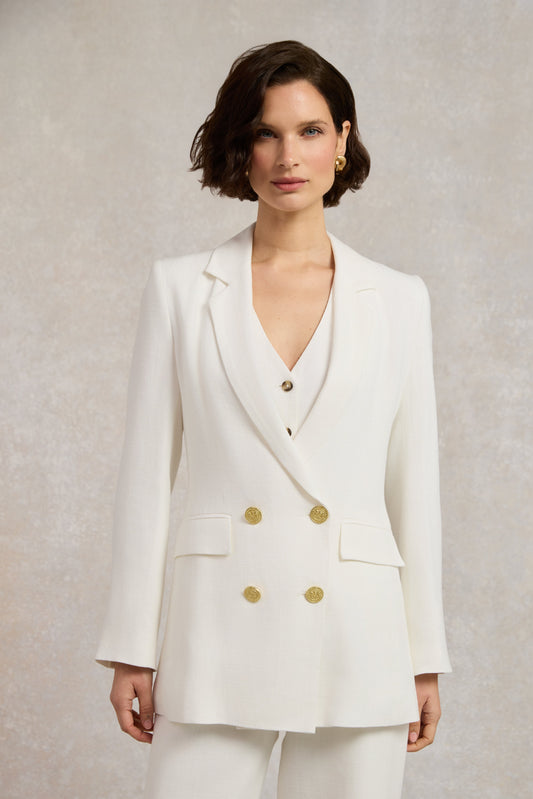 Double Breasted Blazer (Oyster Linen)