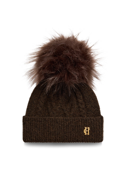 Sloane Cable Bobble Hat (Chocolate)