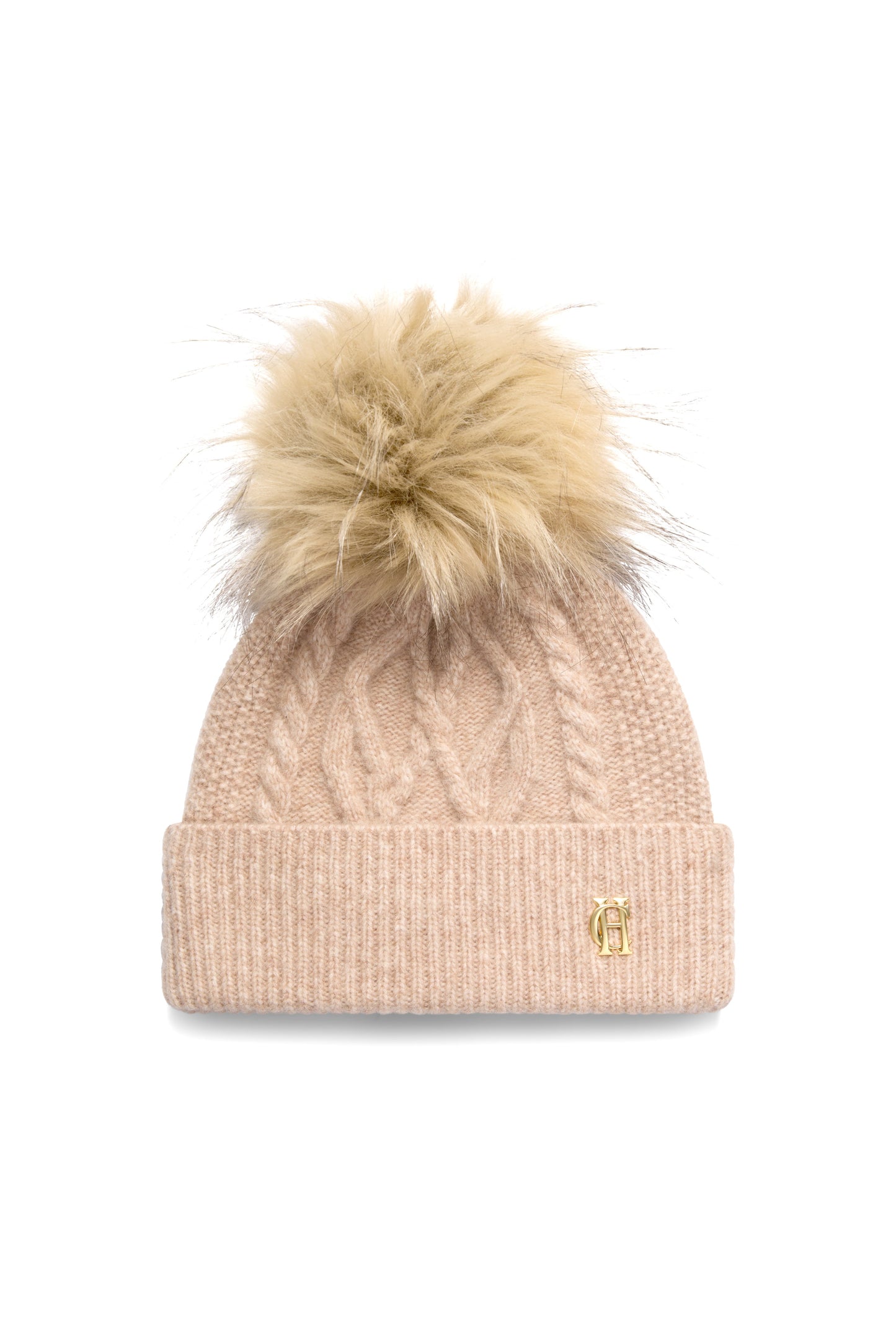 Sloane Cable Bobble Hat (Taupe Marl)