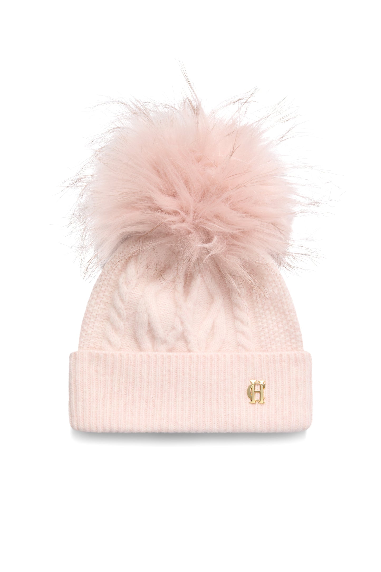 Sloane Cable Bobble Hat (Soft Pink)