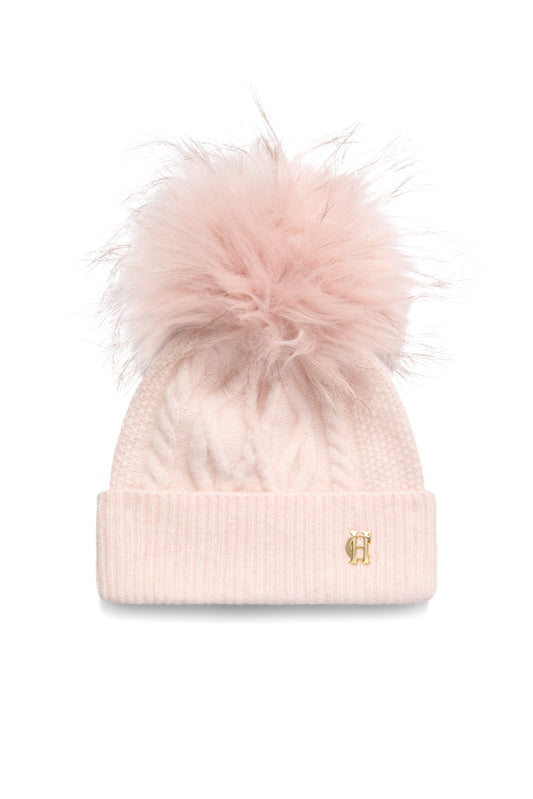 Sloane Cable Bobble Hat (Soft Pink)