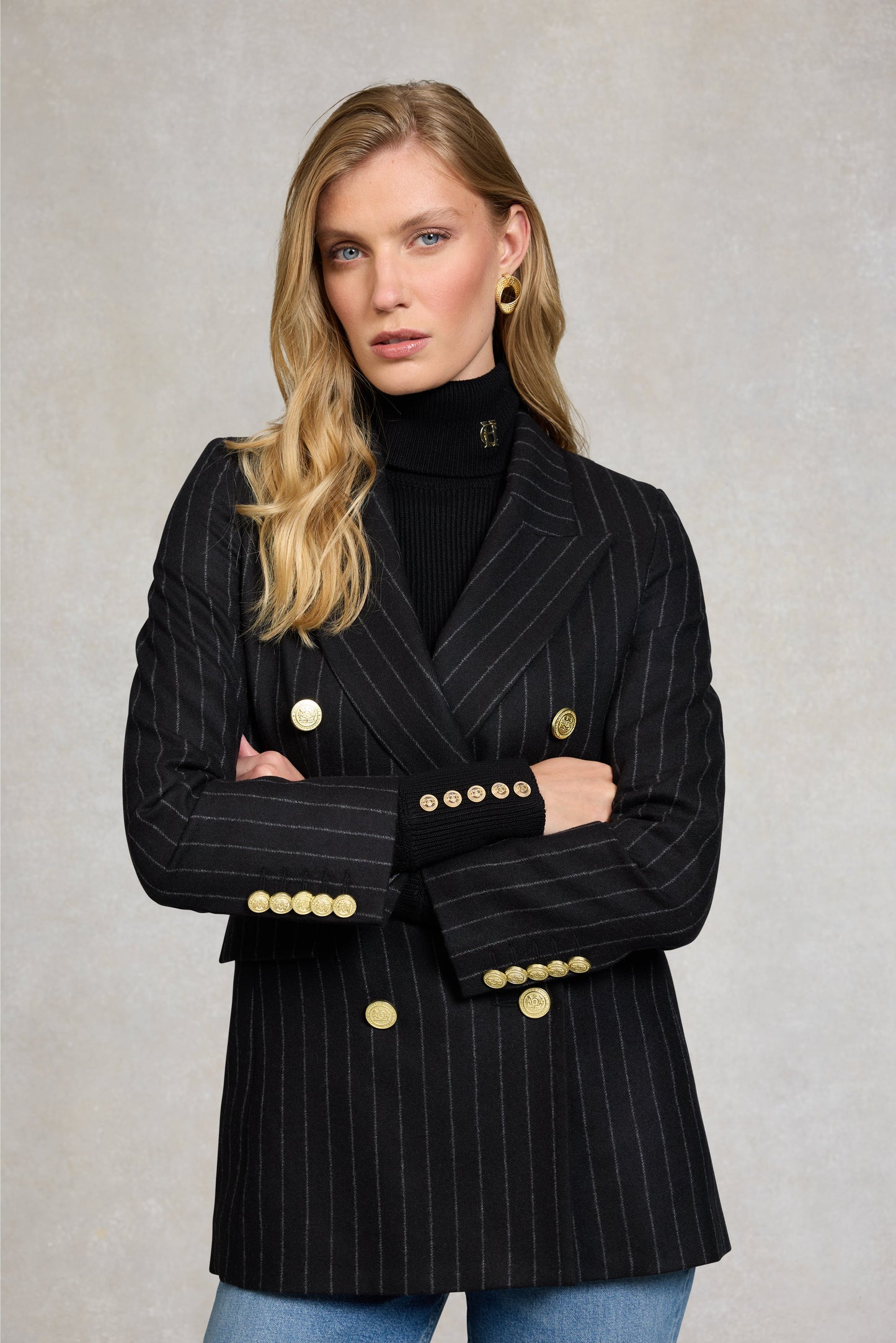 Kensington Double Breasted Blazer (Black Chalk Pinstripe)