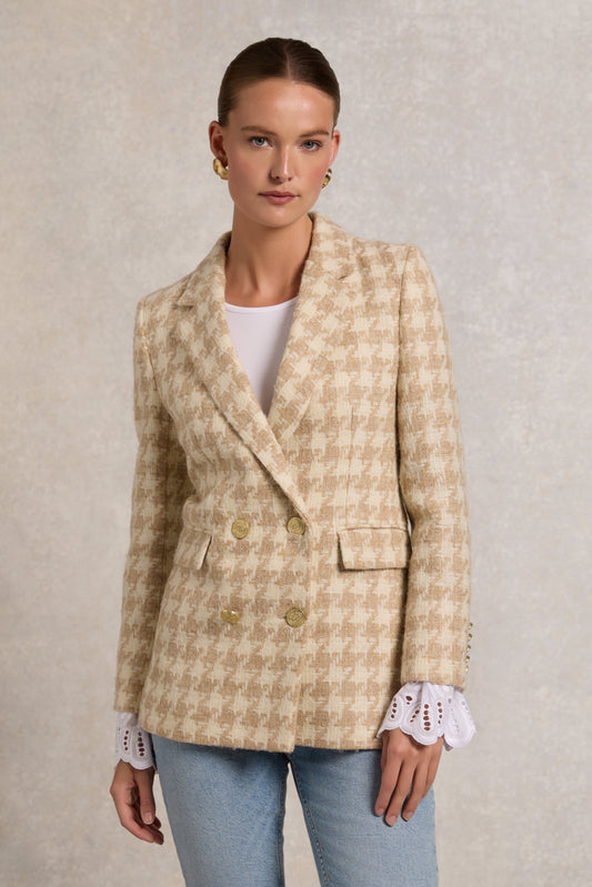 Double Breasted Blazer (Camel Houndstooth)