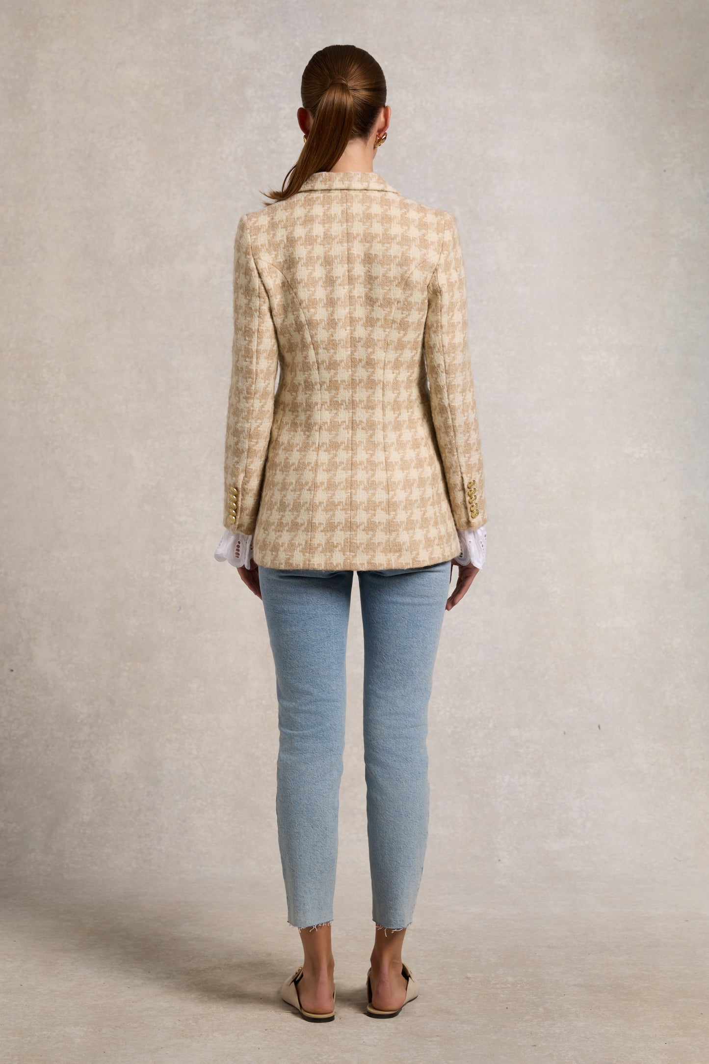 Double Breasted Blazer (Camel Houndstooth)