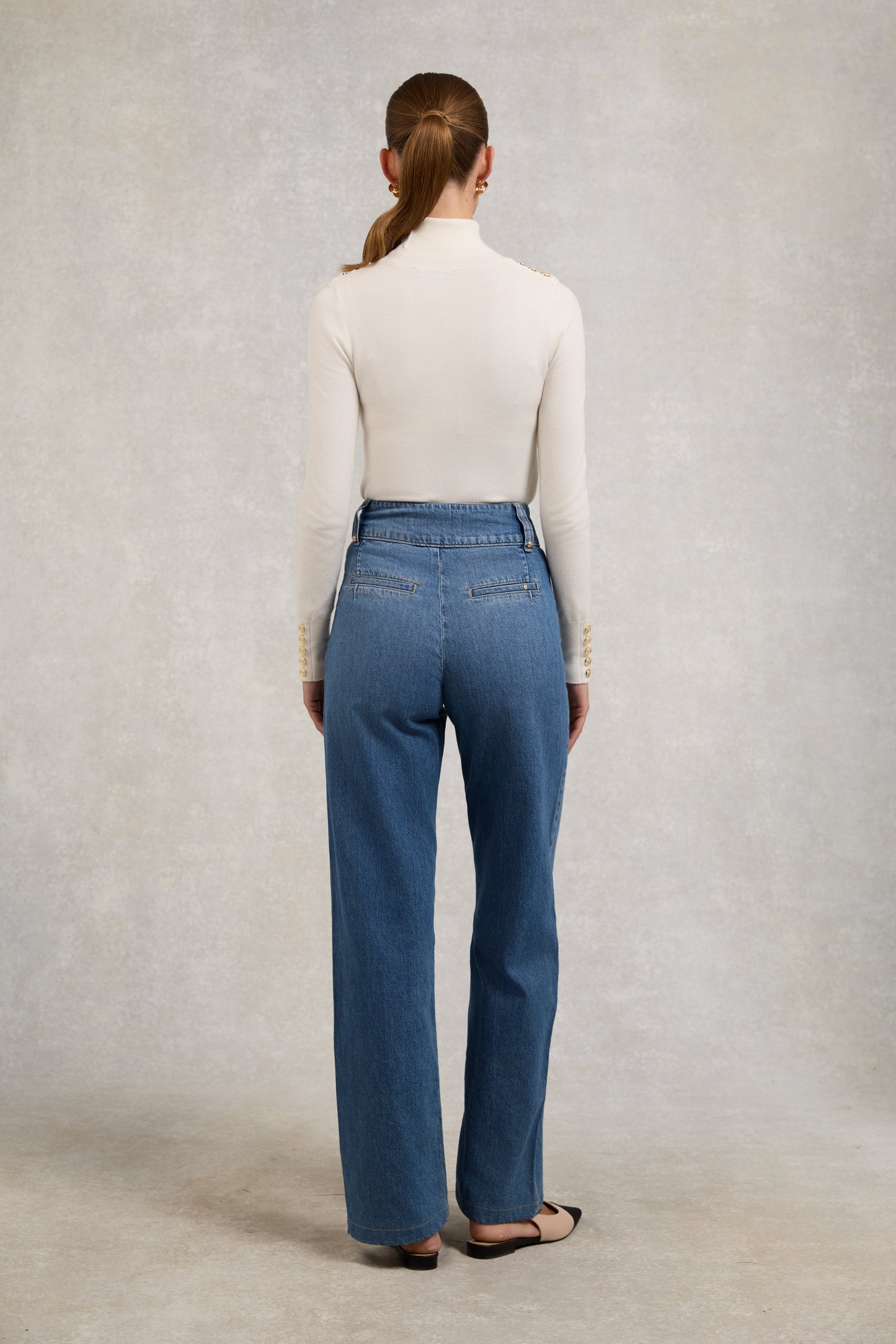 Buttoned Knit Roll Neck (Cream)