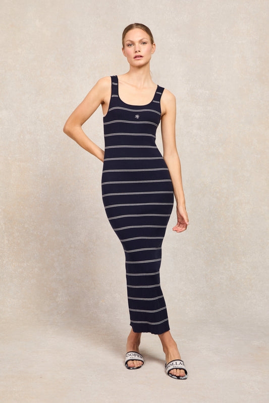 Juliet Maxi Dress (Ink Navy Stripe)