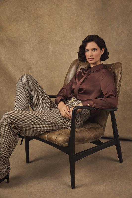 Georgina Satin Shirt (Chocolate)