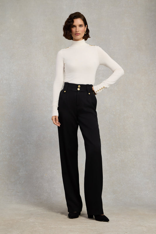 High Waisted Straight Trouser (Black Barathea)