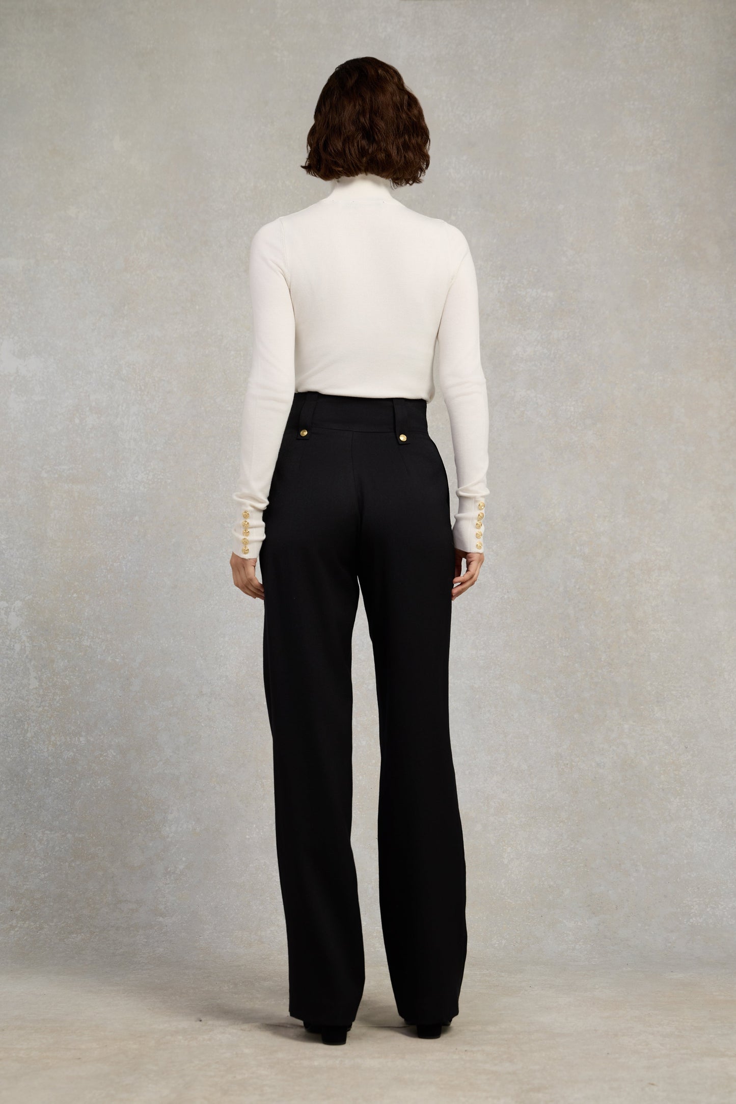 High Waisted Straight Trouser (Black Barathea)