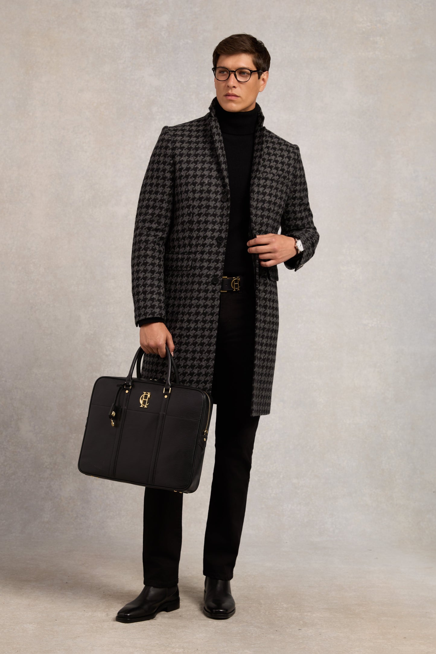 The Cheltenham Coat (Large Scale Charcoal Houndstooth)