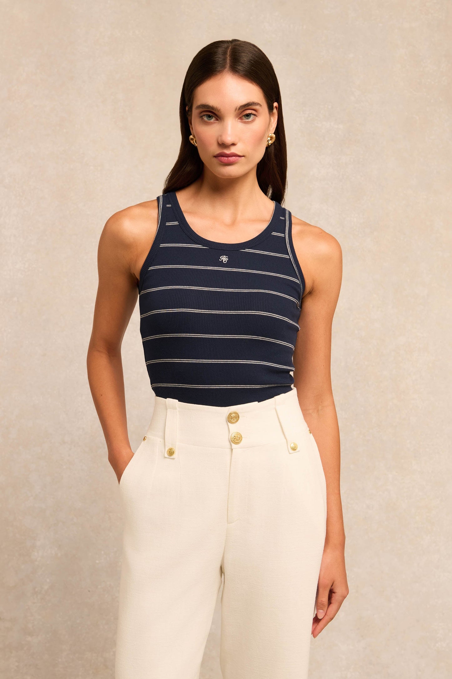 Rebecca Rib Tank (Ink Navy Stripe)